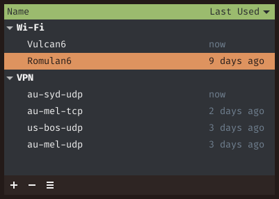 Example of networks shown in Network Manager