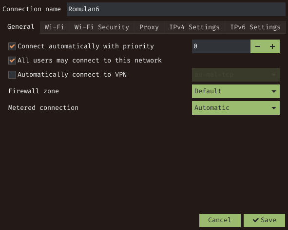 Example of network configuration to autostart
vpn